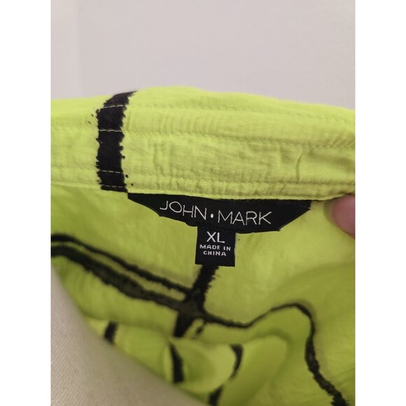 John Mark Abstract Neon Green Black Collared Roll Tab Tunic Blouse Top Shirt XL - Picture 8 of 12